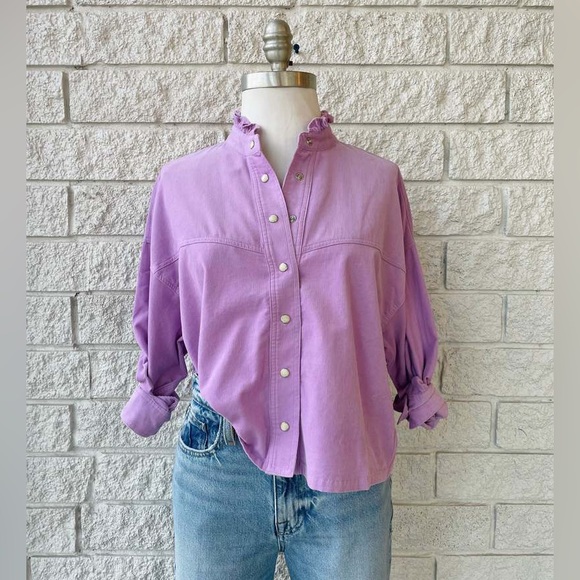 XiRENA Haynes Lilac Button-Down Shirt with Ruffle Collar NWT XL - Picture 1 of 11